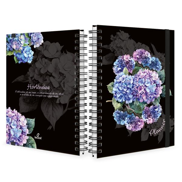 Planner Semanal Permanente Floriografia Hortênsias Preto