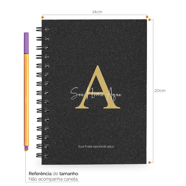 Caderno Personalizado Areia Sand Preto Ouro 100 Fls 14x20 cm