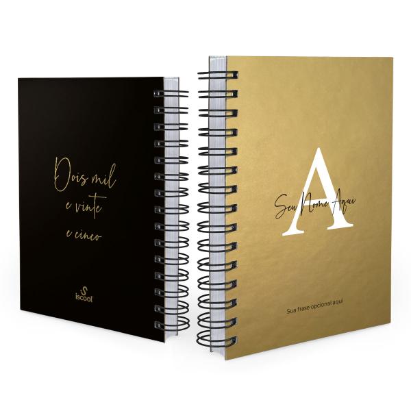 Agenda Personalizada Moderna Letra Metalizada Ouro